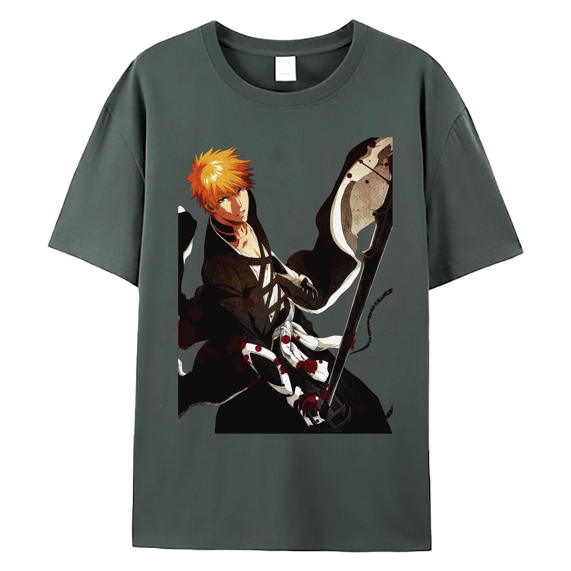 （画像用） ブリーチ 黒崎一護（くろさき いちご）BLEACH Kurosaki Ichigo 綿100％ メンズ半袖Tシャツ｜肌触りやわらか＆通気性